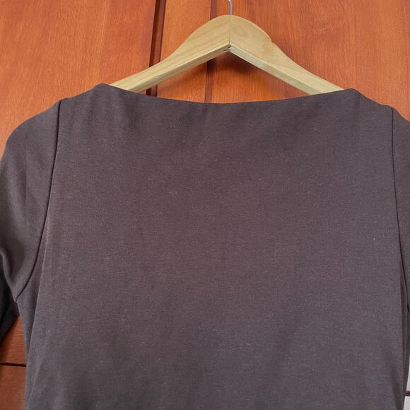 OGL Midi Dress Thermal Boatneck Ruched Sides Eco Mousse Brown Size Medium NEW - Picture 2 of 7